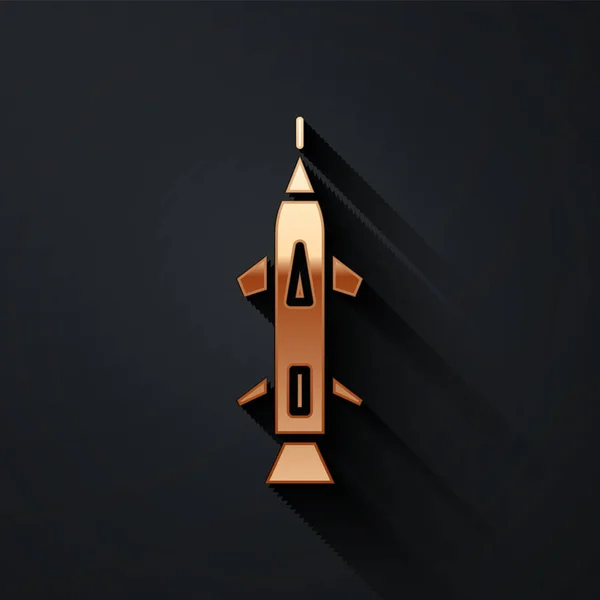 Zlatá Raketa Ikona Izolované Černém Pozadí Dlouhý Stínový Styl Vektorová — Stockový vektor