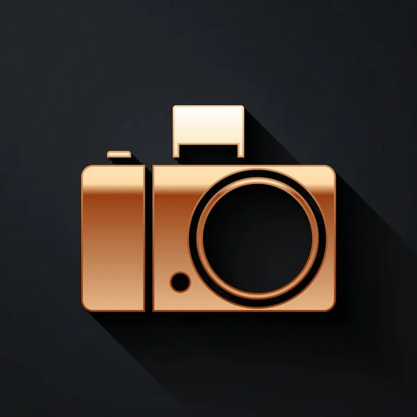 Gold Photo Camera Icon Isolated Black Background Foto Camera Icon — Stock Vector