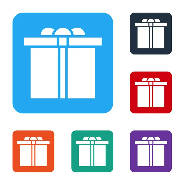 White Gift Box Icon Isolated White Background Happy Birthday Set — Stock Vector
