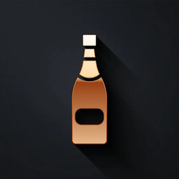 Gold Champagner Flasche Symbol Isoliert Auf Schwarzem Hintergrund Langer Schatten — Stockvektor