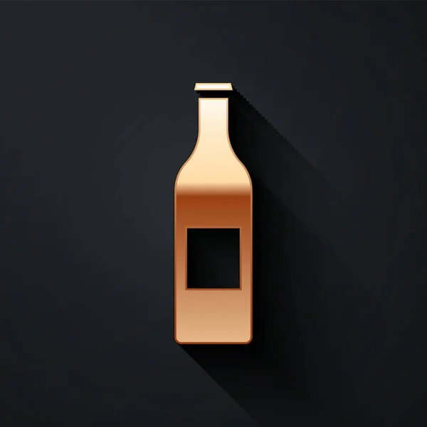 Gold Bierflaschen Symbol Isoliert Auf Schwarzem Hintergrund Langer Schatten Vektorillustration — Stockvektor