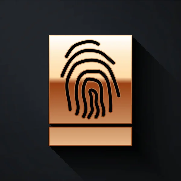 Gold Fingerprint Icon Isolated Black Background App Icon Identification Sign — Stock Vector