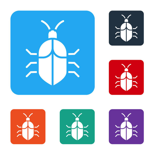 White System bug concept icon isolated on white background. Code bug concept. Bug in the system. Bug searching. Set icons in color square buttons. Vector Illustration