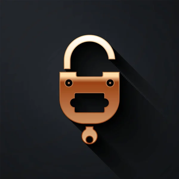 Gold Lock Key Icon Isolated Black Background Padlock Sign Security — Stock Vector