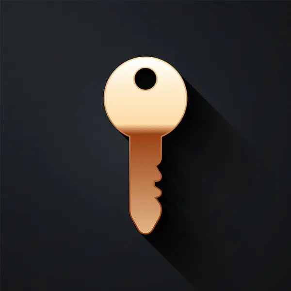 Icône Gold Key Isolée Sur Fond Noir Style Ombre Longue — Image vectorielle