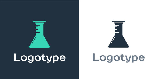 Logotype Test tube and flask icon isolated on white background. Chemical laboratory test. Laboratory glassware. Logo design template element. Vector Illustration