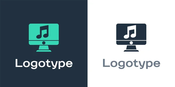 Logotype Computer Музичним Символом Екрані Ікони Ізольовані Білому Тлі Logo — стоковий вектор