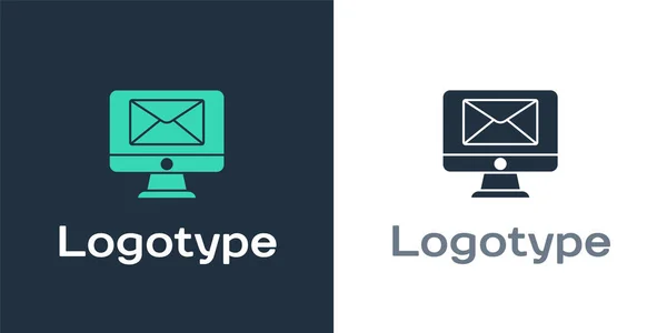 Logotype Monitor Και Φάκελος Νέο Μήνυμα Εικονίδιο Αλληλογραφίας Απομονωμένο Λευκό — Διανυσματικό Αρχείο