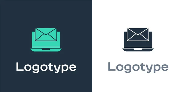 Logotyp Laptop Obálkou Otevřít Mail Ikonu Obrazovky Izolované Bílém Pozadí — Stockový vektor