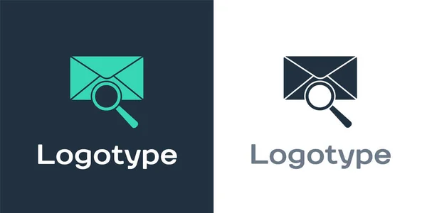 Logotype Envelop Mail Met Vergrootglas Pictogram Geïsoleerd Witte Achtergrond Logo — Stockvector