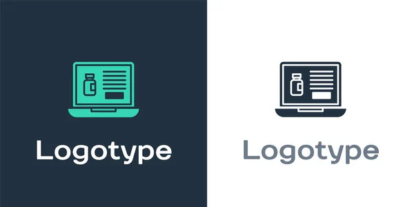 Logotype Drugs Online Kopen Laptop Icoon Geïsoleerd Witte Achtergrond Online — Stockvector