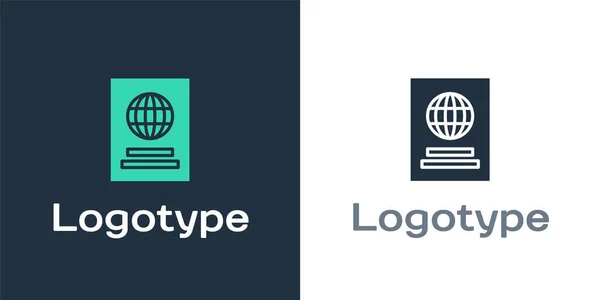 Logotype Paspoort Met Biometrische Data Icoon Geïsoleerd Witte Achtergrond Identificatiedocument — Stockvector