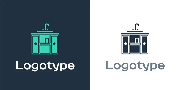 Logotype Ντουλάπι Νιπτήρα Νερό Εικονίδιο Βρύσης Απομονώνονται Λευκό Φόντο Στοιχείο — Διανυσματικό Αρχείο