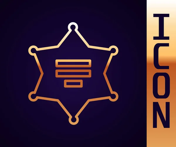 Иконка Шерифа Гексаграммы Золотой Линии Изолирована Черном Фоне Значок Полицейского — стоковый вектор