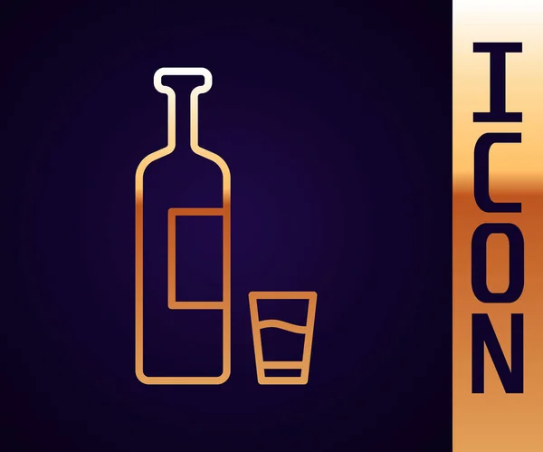 Złota Linia Butelka Whiskey Szklana Ikona Odizolowana Czarnym Tle Ilustracja — Wektor stockowy