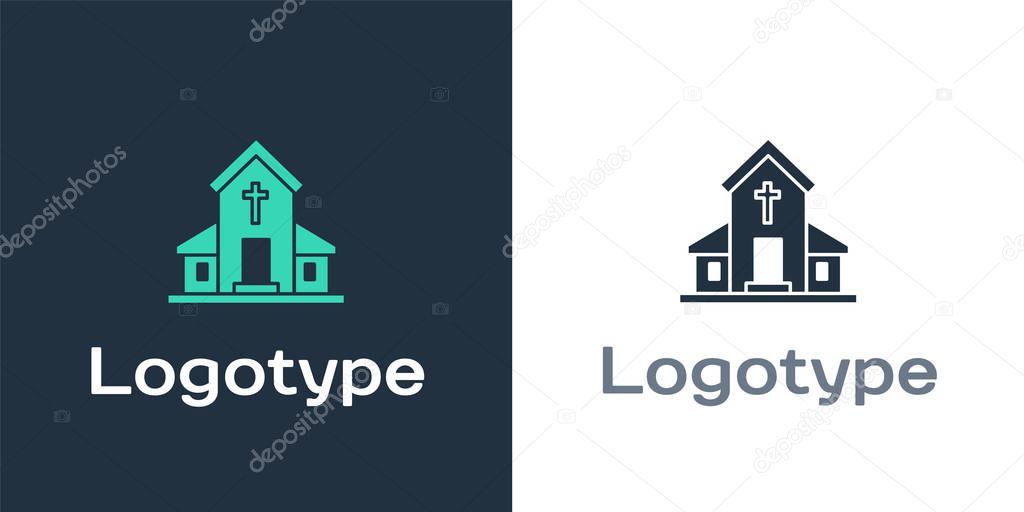 Logotype Church building icon isolated on white background. Christian Church. Religion of church. Logo design template element. Vector Illustration