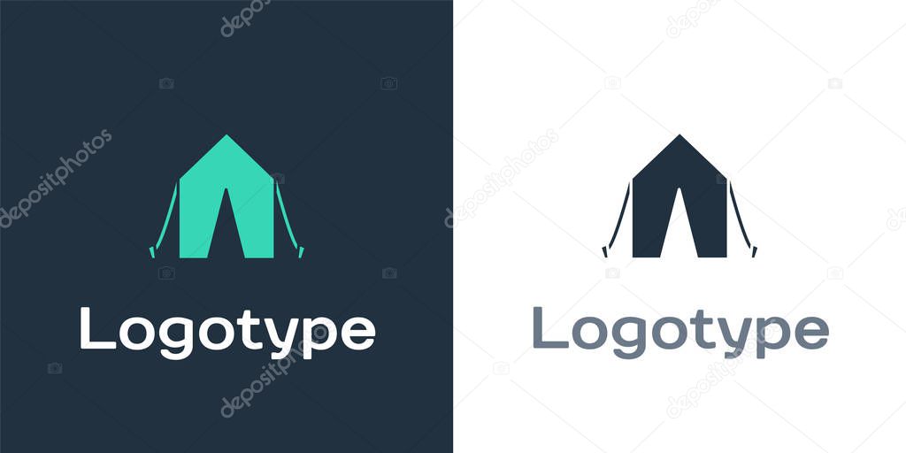 Logotype Tourist tent icon isolated on white background. Camping symbol. Logo design template element. Vector Illustration