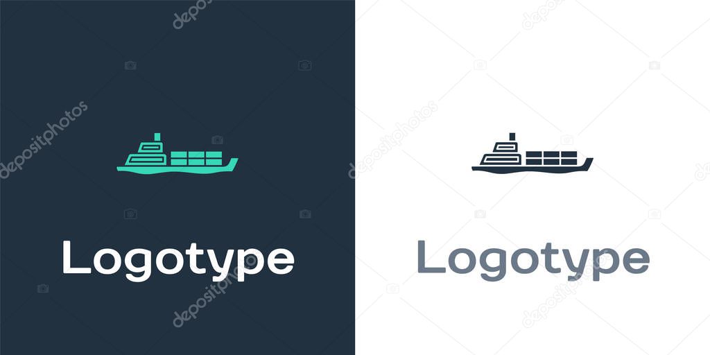 Logotype Oil tanker ship icon isolated on white background. Logo design template element. Vector Illustration