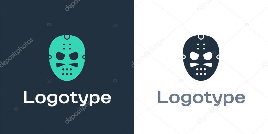 Logotype Hockey mask icon isolated on white background. Logo design template element. Vector Illustration