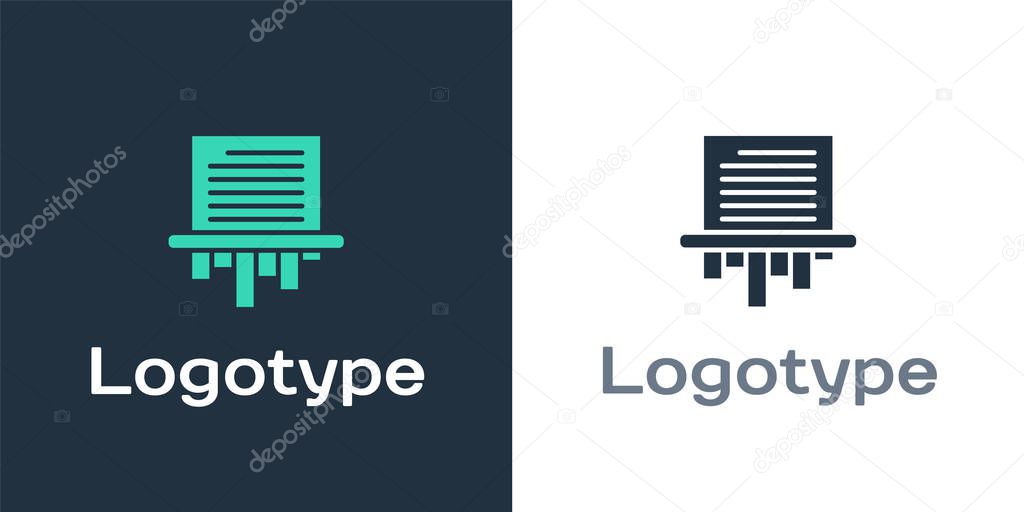Logotype Paper shredder confidential and private document office information protection icon isolated on white background. Logo design template element. Vector Illustration