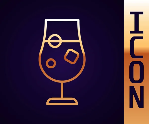 Gold Line Icona Cocktail Bevande Alcoliche Isolata Sfondo Nero Illustrazione — Vettoriale Stock