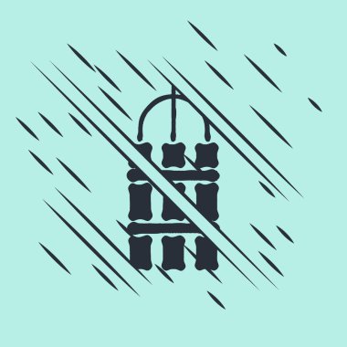 Siyah patlayıcı bomba çubuğu ve zamanlayıcı ikonu yeşil arka planda izole edildi. Saatli bomba - patlama tehlikesi kavramı. Arıza tarzı. Vektör İllüstrasyonu