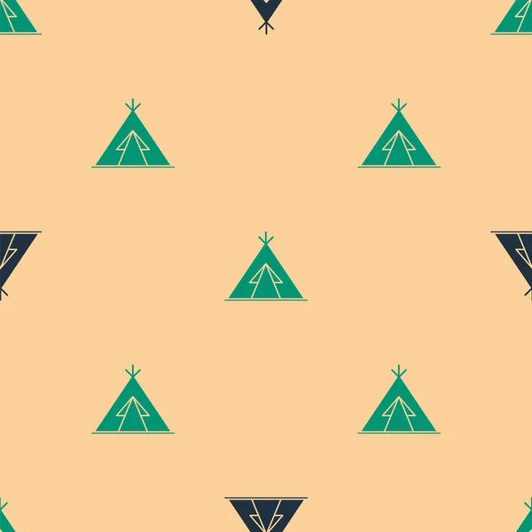 Green Black Traditional Indian Teepee Wigwam Icon Isolated Seamless Pattern — Stock Vector