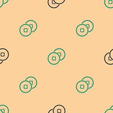 Yeşil ve siyah Çin Yuan para birimi simgesi simgesi bej arka planda izole edilmiş kusursuz desen. Bozuk para. Bankacılık işareti. Para sembolü. Vektör İllüstrasyonu