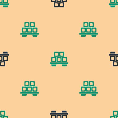 Kesme tahtası simgesinde yeşil ve siyah suşi bej arka planda izole edilmiş pürüzsüz desen. Tahtada Asya yemeği suşisi. Vektör İllüstrasyonu