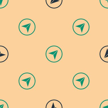 Şehir haritası yön bulma simgesinin yeşil ve siyah Infographic 'i bej arkaplandaki kusursuz deseni izole etti. Arayüz tasarımı. Yer belirleme konsepti. Vektör İllüstrasyonu