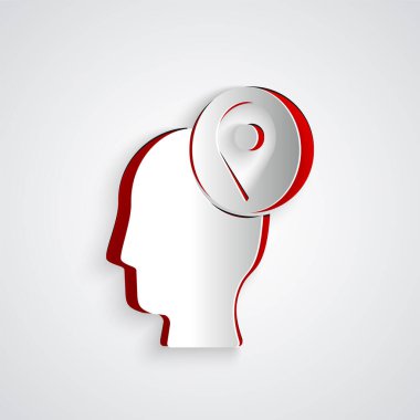 Gri arkaplanda karton kutu ikonu olan kağıt kesiği teslimatçısı. Kuryeyle kapı kapı dolaşacağız. Kağıt sanatı tarzı. Vektör İllüstrasyonu