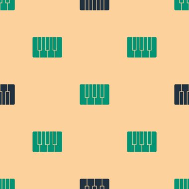 Yeşil ve siyah müzik sentezleyicisi simgesi bej arkaplandaki kusursuz deseni izole etti. Elektronik piyano. Vektör İllüstrasyonu