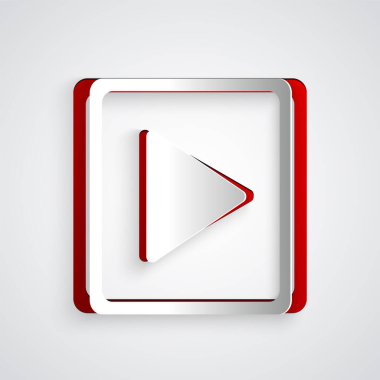 Kağıt kesiği Gri arkaplanda izole edilmiş kare simgesiyle oyna. Kağıt sanatı tarzı. Vektör İllüstrasyonu