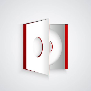 Kağıt kesikli Vinil oynatıcı ve gri arkaplanda izole edilmiş vinil disk simgesi. Kağıt sanatı tarzı. Vektör İllüstrasyonu