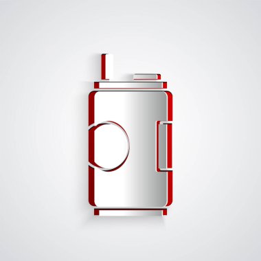 Kağıt kesiği Soda kutusu simgesi gri arkaplanda izole edildi. Kağıt sanatı tarzı. Vektör İllüstrasyonu