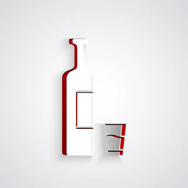 Papier Découpé Bouteille Whisky Icône Verre Isolé Sur Fond Gris — Image vectorielle