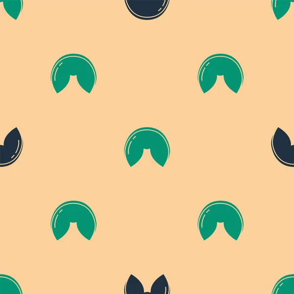 Verde Negro Chino Fortuna Cookie Icono Aislado Patrón Sin Costuras — Vector de stock