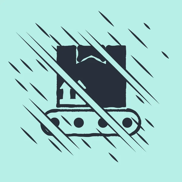 Nastro Trasportatore Nero Con Icona Scatola Cartone Isolato Sfondo Verde — Vettoriale Stock
