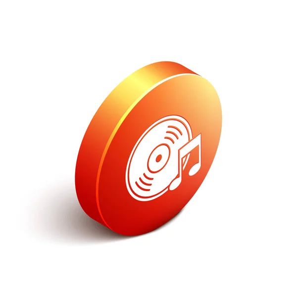 Изометрический Значок Винилового Диска Изолирован Белом Фоне Оранжевый Круг Векторная — стоковый вектор