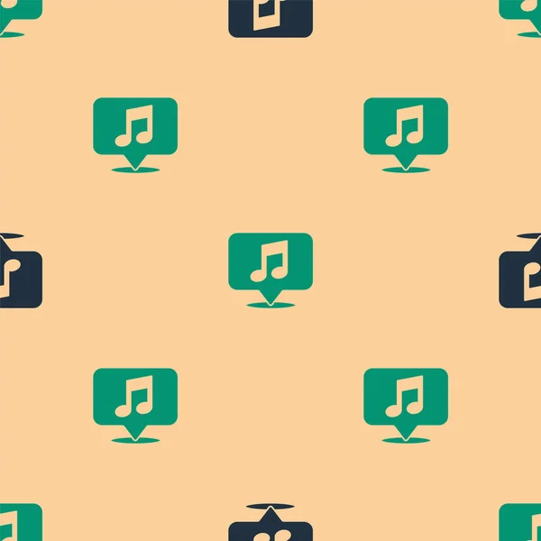 Зелена Чорна Музична Нота Піктограмі Мовної Бульбашки Ізольовано Безшовний Візерунок — стоковий вектор