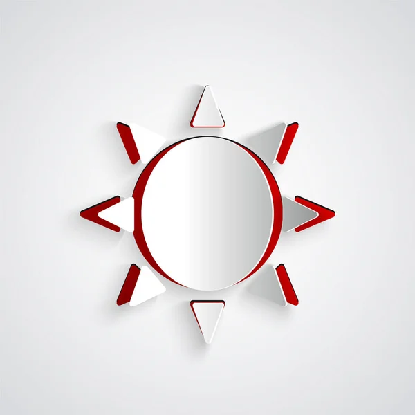Иконка Sun Вырезана Бумагой Сером Фоне Летний Символ Добрый Солнечный — стоковый вектор
