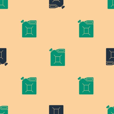 Benzin ikonu için yeşil ve siyah teneke kutu bej arka planda izole edilmiş pürüzsüz desen. Dizel gaz ikonu. Vektör İllüstrasyonu