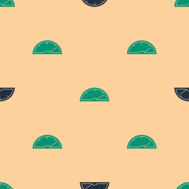 Yeşil ve siyah Hız göstergesi simgesi bej arkaplanda izole edilmiş. Vektör İllüstrasyonu