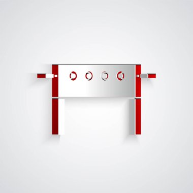 Kağıt kesiği hokey masası simgesi gri arkaplanda izole edilmiş. Kağıt sanatı tarzı. Vektör İllüstrasyonu