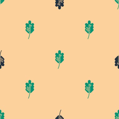 Yeşil ve siyah Yaprak simgesi, bej arka planda pürüzsüz desen izole etti. İşaret bırakıyor. Taze doğal ürün sembolü. Vektör İllüstrasyonu