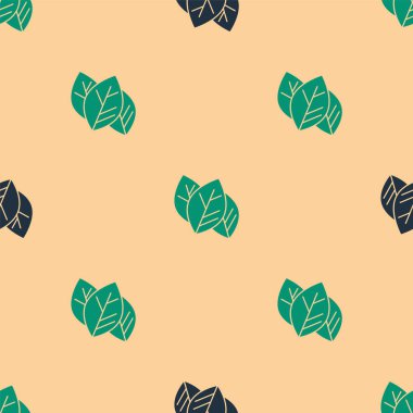 Yeşil ve siyah Yaprak simgesi, bej arka planda pürüzsüz desen izole etti. İşaret bırakıyor. Taze doğal ürün sembolü. Vektör İllüstrasyonu