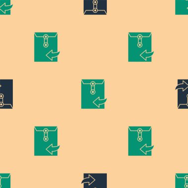 Yeşil ve siyah Zarf simgesi, bej arkaplandaki kusursuz deseni izole etti. Mesaj konsepti alındı. Yeni, e-posta gelen mesaj, SMS. Posta servisi. Vektör İllüstrasyonu