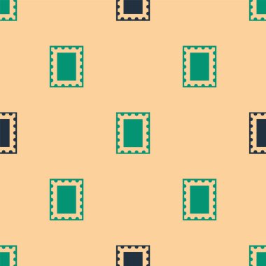 Yeşil ve siyah posta pulu ikonu bej arka planda izole edilmiş pürüzsüz desen. Vektör İllüstrasyonu