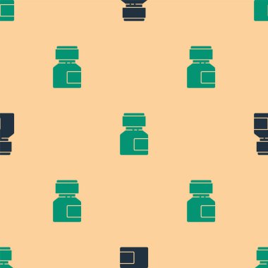 Yeşil ve siyah boya, guaj, kavanoz, boya ikonu bej arka planda izole edilmiş pürüzsüz desen. Vektör İllüstrasyonu