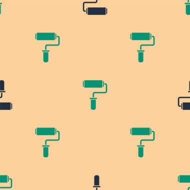 Yeşil ve siyah boya fırça ikonu bej arka planda izole edilmiş pürüzsüz desen. Vektör İllüstrasyonu